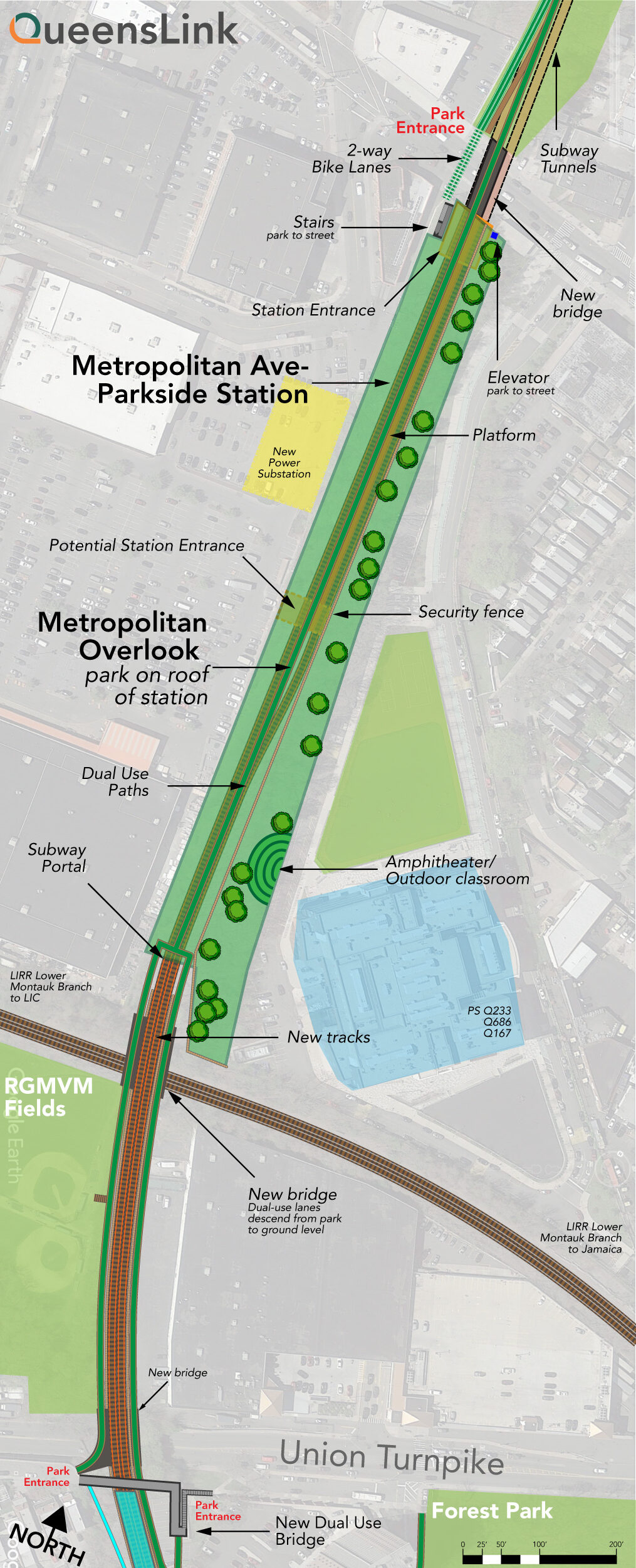 Site plan for the Metropolitan Ave Station and Overlook Park.