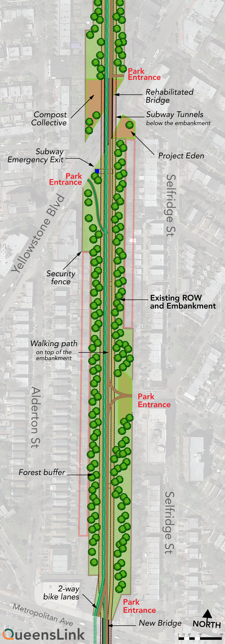 Site plan of Forest Hills Greenway.